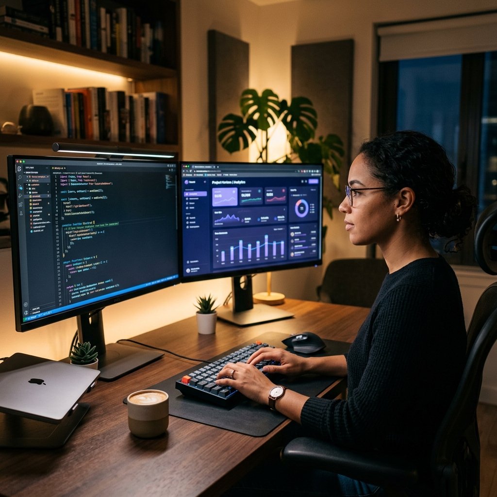 Software architect reviewing app code